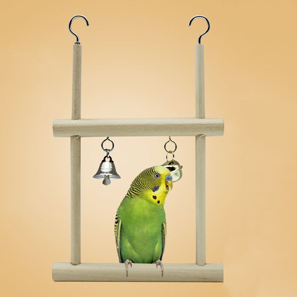 Perroquets swing jouet oiseaux perroquet suspendu perchoir en bois fournit des cloches toys perchoir suspendus cage pour animaux de compagnie