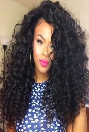 Deel 180 DENSITY VOLLEDIGE Kinky Kinky Curly Long Black Wig Heat Resistant Synthetic Lace Voorpruiken met natuurlijke haarlijn voor Black Wome2671122