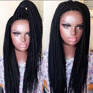Partie cheveux brésiliens tressé boîte tresses perruque longs cheveux noirs synthétique dentelle avant perruques pour femmes résistant à la chaleur Cosplay dentelle Wi8426202