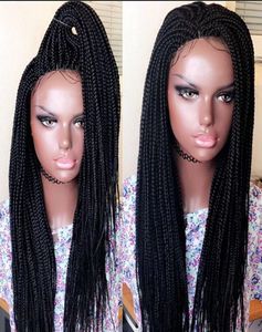 partie brésilien cheveux tressés tresses tresses perruque à cheveux noirs longs dentelle synthétique perruques avant pour femmes résistantes à la chaleur Lace Wi8366583