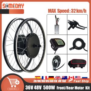 Deel Ebike Conversion Kit 2029inch 700C 36V 48V 500W Borstelloze tandwielloze Achterste achternaaf Motorwiel voor elektrische fietsconversiekit