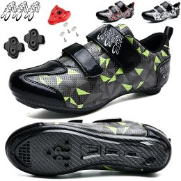 Part Chaussures de cyclisme sur route professionnelles pour hommes, Spd plates autobloquantes en fibre de carbone, chaussures de VTT pour sports de plein air