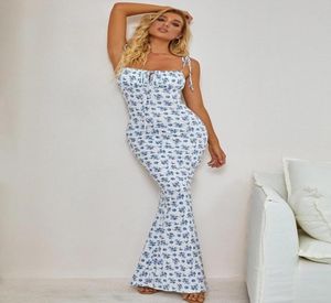 PARTHEA robe de bal à imprimé floral avec épaules nouées et ourlet en queue de poisson SHE9847985