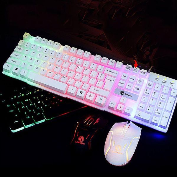 Parti 1 set di luci a LED retroilluminate con sensazione meccanica, tastiera da gioco e mouse cablato, set combinato di luci a LED per computer PC