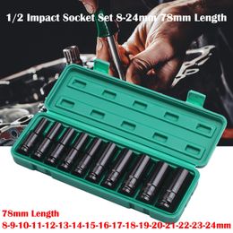 Parts 10pcs Impact Socket Set 1/2 Drive Hex 824mm Spanner Deep Socket Key Long Pneumatic Wrench Head Mechanical Workshop Tools Garage