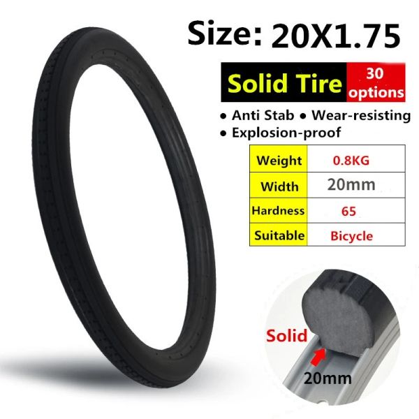 Parties 20 * 1,75 pneus solides de vélo 20 pouces 20x1,75 pneus pneus noirs antislip