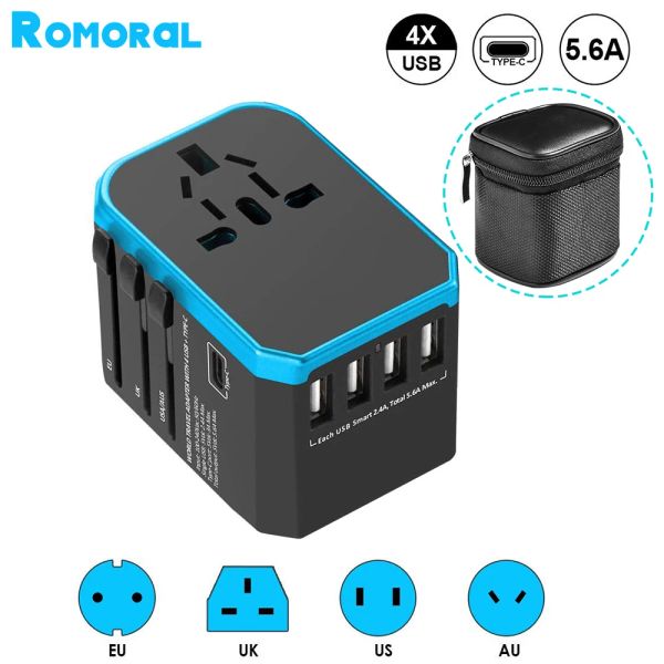 Partes 2000W Converter Universal Travel Carger Adaptador de potencia con puertos USB 5.6A Teléfono inteligente Carga rápida de conversión en todo el mundo enchufe