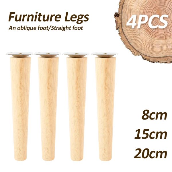 Parties 4pcs Hauteur 8/15/20 / 25 cm de mobilier en bois massif pattes de canapé à cône incliné table de lit et chaise de remplacement des pieds en pente