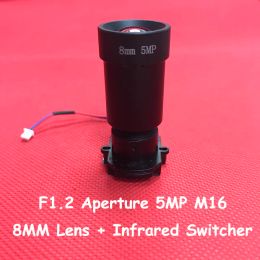 Onderdelen 5.0 Megapixel F1.2 Apertuur M16 Mount Fixed Iris 8mm CCTV Lens IR Switcher voor webcam IR Filter Starlights HD Video Surveillance