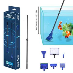 Onderdelen 5 in 1 Aquarium Fish Tank Cleaning Tool Kit Grindhark Algen Water Gras Clip Lange steelborstel Visnet