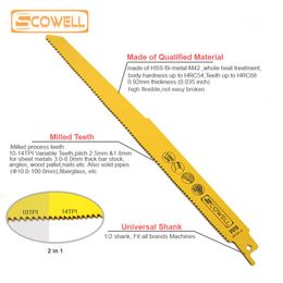 Onderdelen Bimetaal M42 Kobalt 8% Reciprozaagblad 9" inch 10/14TPI Variabele Tanden Reciprozaagbladen voor Metaal Spijker Hout gipsplaat