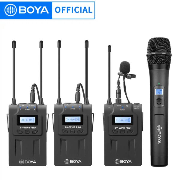 Parts Boya Bywm8 Pro système de Microphone à revers sans fil UHF double canal professionnel pour appareil photo Iphone Pc DSLR diffusion en direct