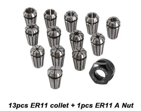 Peças frete grátis pinça de eixo cnc 13 peças er11 17mm mandril de pinça e 1 peça er11a porca para máquina-ferramenta brocas de roteador