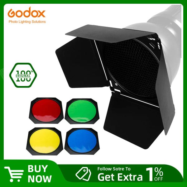 Parts Godox BD04 Barn Porte avec grille en nid d'abeille et 4 filtres en gel de couleur (vert jaune rouge)