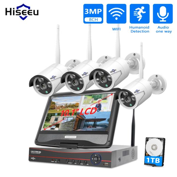 Partes Hiseeu 3MP 8ch Cámara inalámbrica CCTV Kit 10.1 
