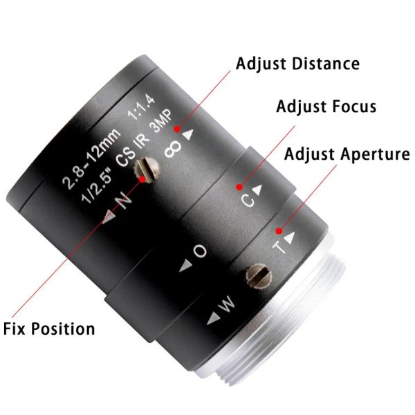 Partes Megapíxeles 2.812 mm Varifocal HD Cámara de seguridad Lente Manual de zoom Monte CS CS