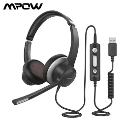 Pièces MPOW HC6 CASHONS TERRONDES USB 3,5 mm d'ordinateur Casque avec une carte son d'annulation du bruit Microphone pour l'ordinateur de centre d'appel Skype