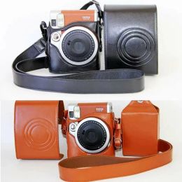 Onderdelen PU lederen camerableek Covertas voor Fuji Fujifilm Instax Mini 90 Digitale cameratas Zak Pouch Protector + schouderband