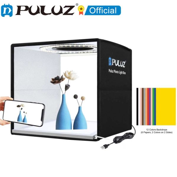 Piezas Puluz Lightbox 80 60 40 40 30 cm Kits de estudio de luz LED LED 6 12 Fondos de color Fotografía de mesa Soft Showing Caja