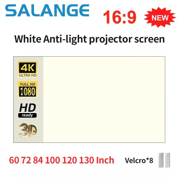 Pièces Salange Projecteur Screen Blanc Grid Antilight 16: 9 Écran de projection pour la maison 72 84 100 120 130 pouces Tissu réfléchissant portable