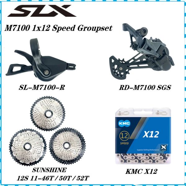 Pièces SLX M7100 1x12 Speed Derilleur Groupset MTB Mountain Bike Shifter M7100 arrière Derilleur KMC x12 Sunshine Cassette 46T 50T 52T