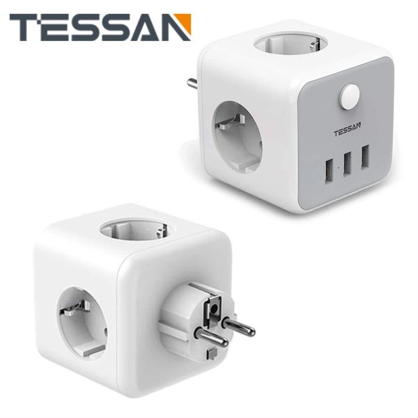 Pièces Adaptateur d'alimentation Tessan Mini Socket With Switch 3 Prisets 3 Ports de charge USB 5V 2.4A Multilets Prise de la bande de surcharge de la bande d'alimentation