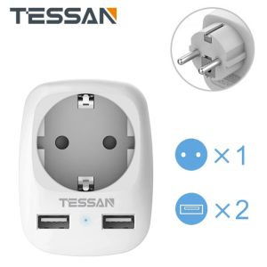 Pièces Adaptateur de prise USB Tessan, prise (4000W) avec 2 connexions USB (2.4A) Double Plugs Chargeur mural EU pour iPhone, iPad, Iaptop