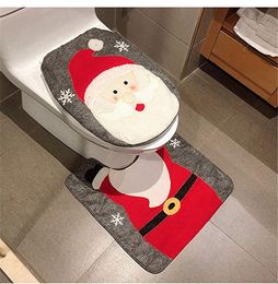 Feestaccessoires Christmas Snowman Santa Deer Toilethoes en Rug Set Red Christmas Decorations Badkamer (Santa Claus)