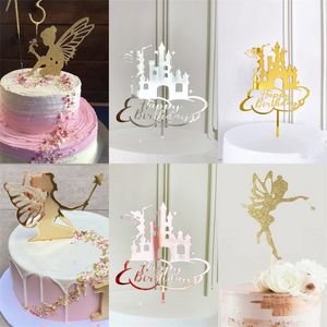 Party Acryl Rose Gold Castle Gold Snowflakes Elf Birthday Cakes Toppers For Kids Parties Cake Decoration Supplies 20220427 D3