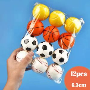 Ballons de fête 12pcs 6 3cm Anti Stress Ball Relief Football Football Basketball Baseball Tennis Mousse Souple En Caoutchouc Squeeze Jouets pour Enfants 230719