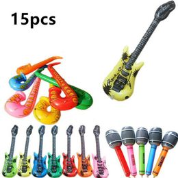 Party Ballonnen 15Pcs Opblaasbare Instrumenten Speelgoed Muziek Ballonnen Set Simulatie Instrument Gitaren Saxofoons Microfoons Party Speelgoed 230620