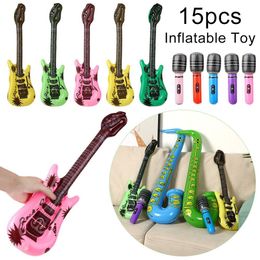 Party Balloons 15pcs Instrumentos inflables Blow Bundle Set Instrumento de simulación Guitarras Saxofones Micrófonos Música Globos Set Party Toy 230620