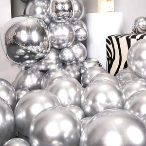Ballons de fête 78 morceaux de ballons en métal argenté brillant et de couronne de ballon 4d argenté Ensemble de couronnes adaptées à la décoration de fête d'anniversaire de remise des diplômes