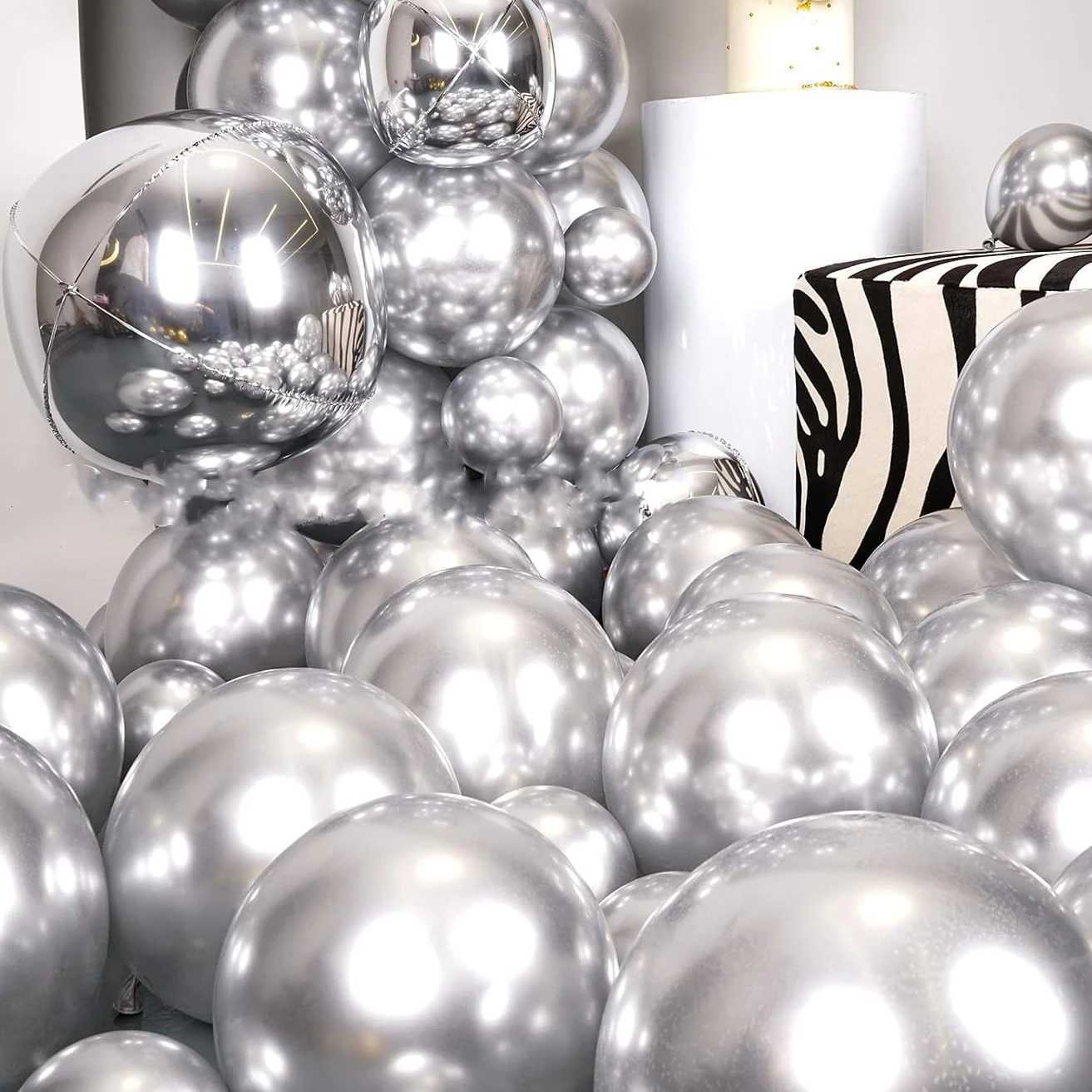 Balony imprezowe 78 kawałków błyszczących srebrnych metalowych balonów i srebrnego baletu 4D Zestaw Wreniów nadaje się do dekoracji przyjęcia urodzinowego ukończenia studiów