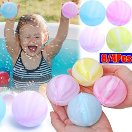 Ballons de fête 84pcs Ballon d'eau double couleur réutilisable Jouer Piscine d'été Jouets de combat d'eau en silicone Piscine Ballons d'eau Jeux 230625