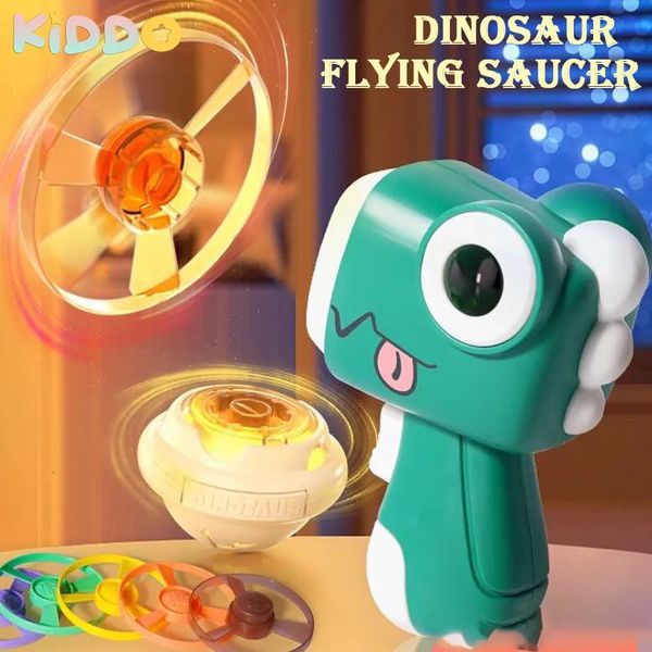 Ballons de fête Enfants Soucoupe ER Pistolet Extérieur Toupie Dinosaure Pistolet avec Disque Volant Léger Jouets Éjection Gyroscope Lumineux 231013