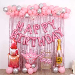 Fêtard ballons dames rose anniversaire décoration fête joyeux anniversaire pour les filles rose pose bannière d'anniversaire joyeux anniversaire lettre ballon
