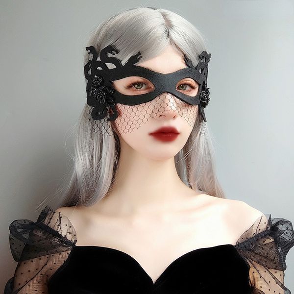 Party Bar Mask Gothic Wind Veil Black Snake Demon Medusa Halloween Carnival Ghost Festival Half Face Prom Máscara de encaje
