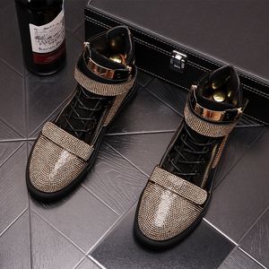 Feestlaarzen Hoge strass metalen plaat Bruiloft Platform Tops Casual platte schoenen Rock Punk Rijden Mocassins Loafers Board Wandelen Sneakers X38 61
