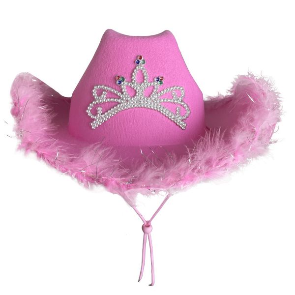 Party Carnival Cosplay Pink Girl Cowboy Sombrero Femenino Femenino Big Brim Crown Western Cowboy Hat Summer's Sunshade Head Circalferencia 56-58 cm Al por mayor