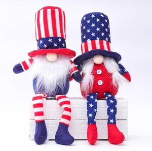 Fête Décor American Independence Day Gnome Rouge Bleu À La Main Patriotique Nain Poupée Enfants 4 Juillet Cadeau Décoration de La Maison SN3875