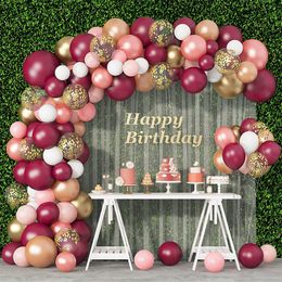 Decoración de fiesta vino rojo rosa globo guirnalda arco Kit confeti látex globos metálicos cumpleaños Baby Shower suministros de boda MJ0789