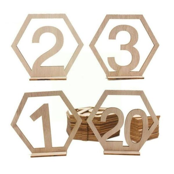 Décoration de fête 1-10 numéros panneaux en bois mariage siège hexagonal signe Table d'anniversaire carte numérique creux Engag A9U3