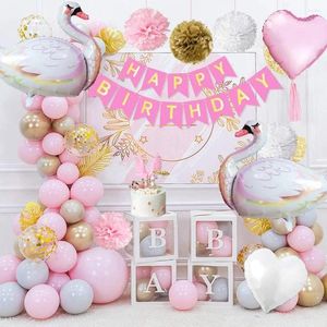 Feestdecoratie 1 2 3 4 5 -jarige meisjes verjaardag roze ballon slinger swan decoraties voor kinderen baby shower geslacht onthullen