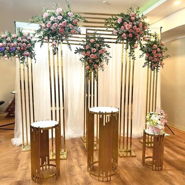Decoración de fiesta, 1/3 piezas, marco de puerta de bienvenida de moda de oro brillante de lujo, arco de flores de boda, fondo de pantalla de pared de escenario, estante de globos de cumpleaños
