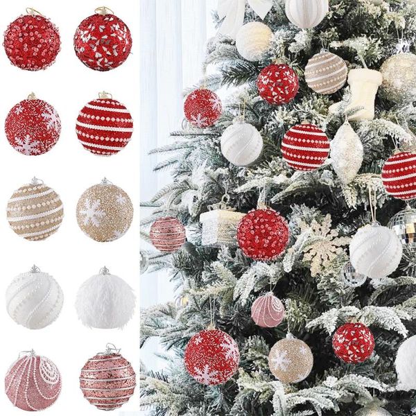 Décoration de fête 1/4 pièces 8cm boules de Noël à paillettes Rose or blanc rouge arbre en mousse année décoration de la maison cadeaux 2024