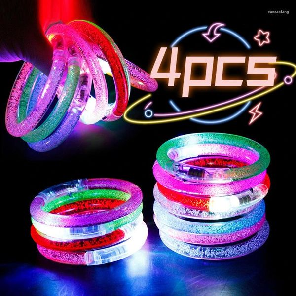 Decoración de la fiesta 1/4 PCS Pulseras intermitentes LED brilla en la oscuridad suministros luminoso colorido pulsera de muñeca para niños juguetes boda