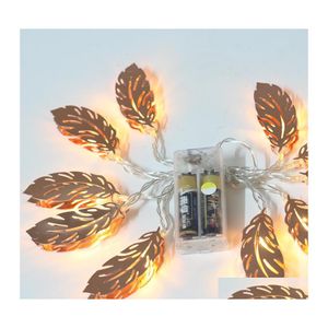 Party Decoratie 1,5 m 10 LED STRING Licht Warm Witte lichten Metalen Veer Leaf Vormige lamp Decoratieve lantaarn voor slaapkamerfeest 9TF DHRZT