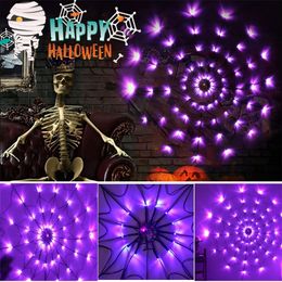 Party Decoratie 1.5m Halloween Spider Web Led Lights String Purple Fairy String Licht Kroonluchter Net Lamp Festival EL Room Decor 220915