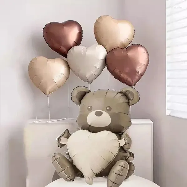 Décoration de fête 1 / 6pcs 3D Ballons de papier d'aluminium coeur Happy Bear pour décorations de mariage d'anniversaire 40 pouces Caramel 0-9 Balles numéro de baby shower